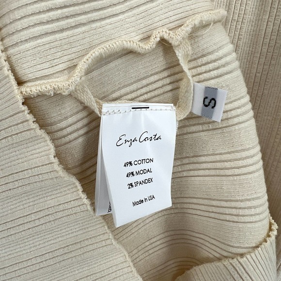 ENZA COSTA Dress Womens Small Cream Rib Scoop Back Midi Dress Stretch Low Back - Picture 8 of 16